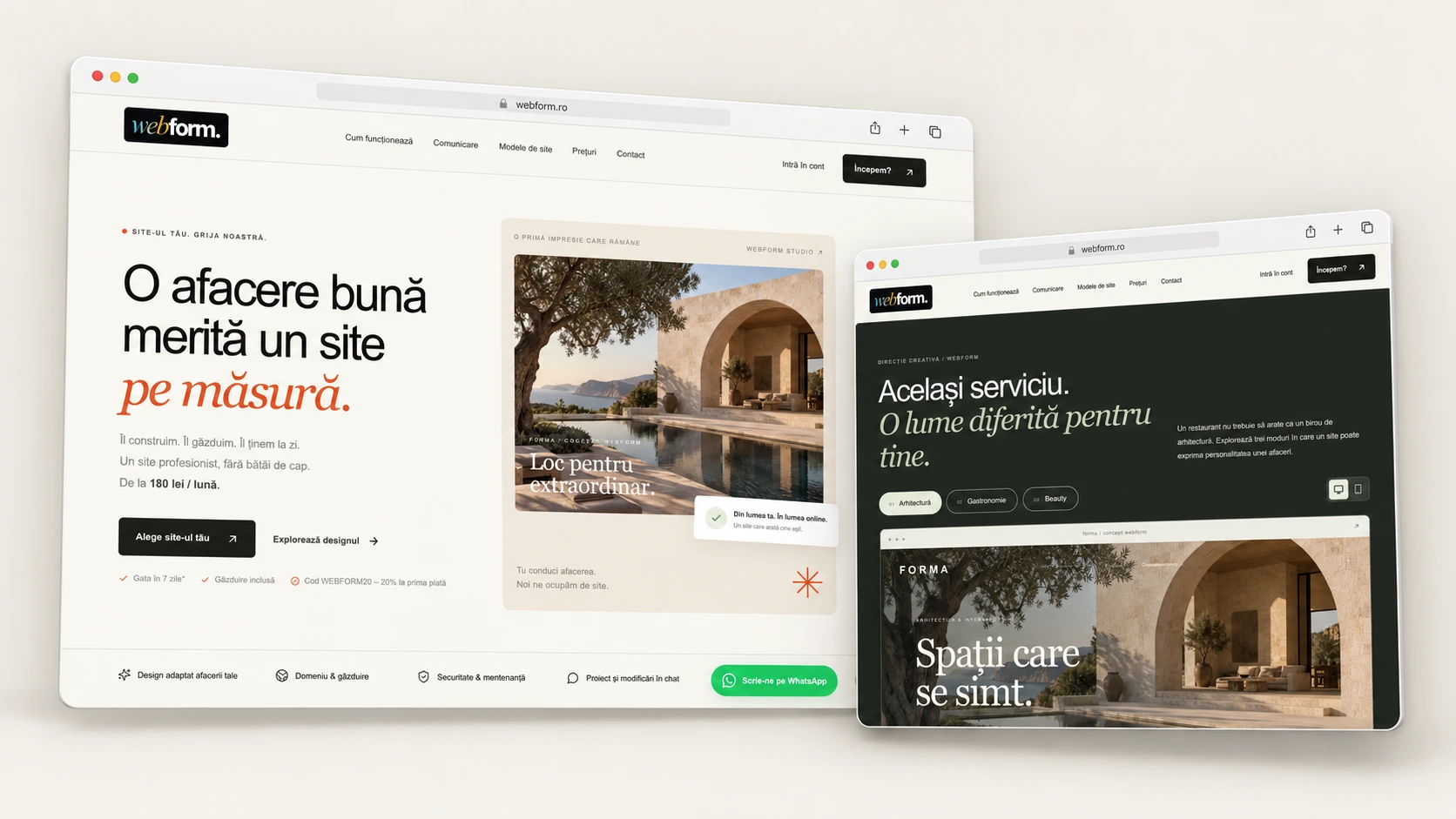 WebForm — compoziție cu ecrane ale produsului
